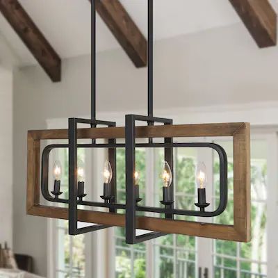 Ceiling Lights at Lowes.com Modern Farmhouse Fixtures, Kitchen Table Light Fixture, Farmhouse Fixtures, Country Kitchen Remodel, Modern Farmhouse Kitchen Island, Farm Lighting, Wood And Metal Chandelier, Kitchen Table Light, Modern Farmhouse Chandelier