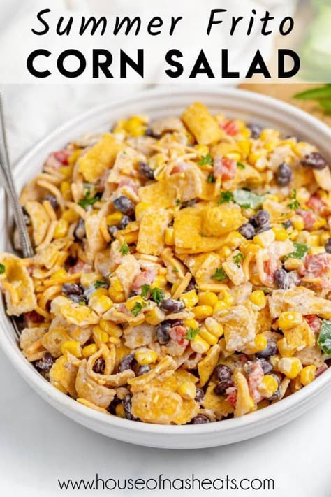 Frito Corn Salad Recipe Crunchy Fritos Corn Salad, Cowboy Cabbage Salad With Fritos, Fritos Corn Salad Recipe, Camping Food Sides, Easy Camping Sides Dishes, Healthy Side Dish For Burgers, Fritos Cowboy Cabbage Salad, Side With Sandwiches, Quick Sides For Bbq