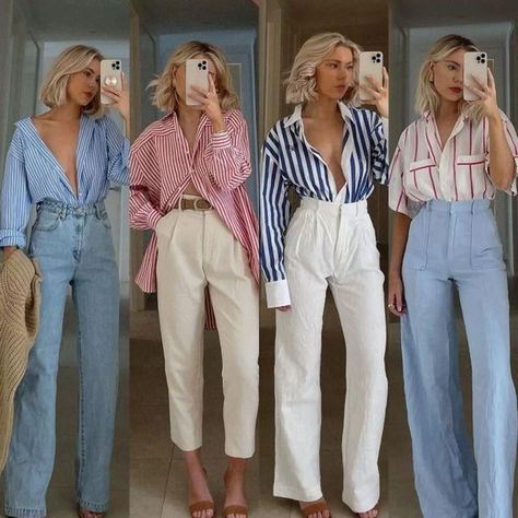 Outfits With Striped Shirts, 2024 Aesthetic, Wedding Simple, Weekend Outfits, Striped Shirts, Dresses Unique, Outfit Primavera, Shein Outfits, Elegante Casual