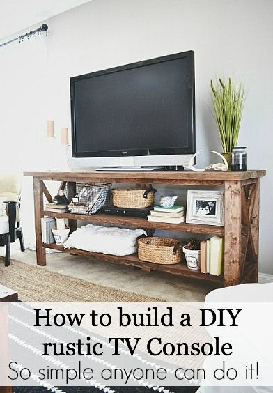 Tv Console Diy, Tv Console Decor, Console Diy, Rustic Tv Console, Tv Stand Ideas, Rustic Furniture Diy, Tv Consoles, Rustic Tv Stand, Tv Unit Furniture