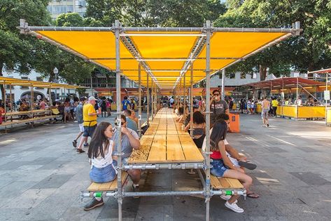 estúdio chão uses scaffolding to build temporary structures for festival in rio Temporary Market Architecture, Temporary Structures Architecture Design, Festival Structures, Scaffolding Architecture, Festival Architecture, Scaffolding Design, Temporary Architecture, Studio Floor, Temporary Structures