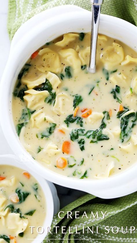 Easy Homemade Soups, Cheesy Tortellini, Creamy Tortellini, Creamy Tortellini Soup, Spinach Tortellini Soup, Creamy Soup Recipes, Spinach Tortellini, Tortellini Recipes, Vegetarian Soup Recipes