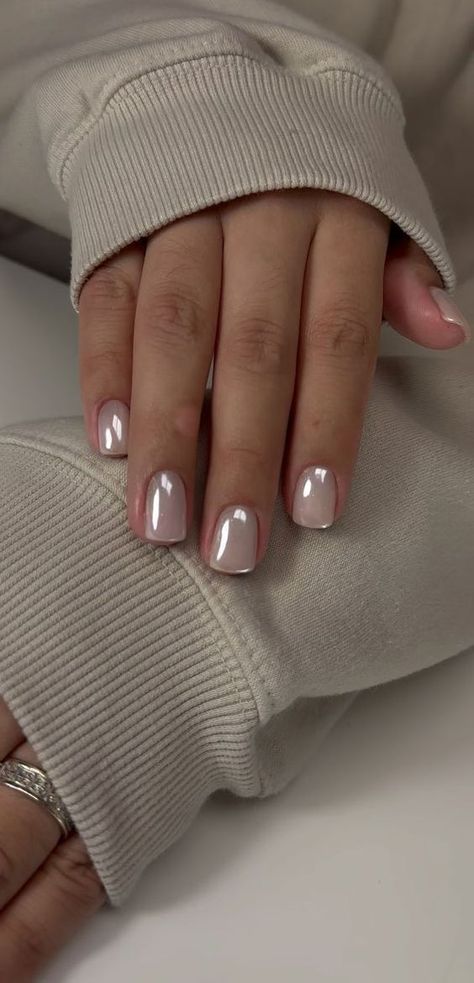 30 Short Classy Nails You Need to Try 2024 Classy One Color Nails, Neutral Accent Nails, Hailey Bieber Chrome Nails Short, Oldmoney Nails Idea, Sugar Cookie Chrome Nails, New Years Nails Short Natural, Creamy Chrome Nails, Pink Glitter And Chrome Nails, Winter White Chrome Nails