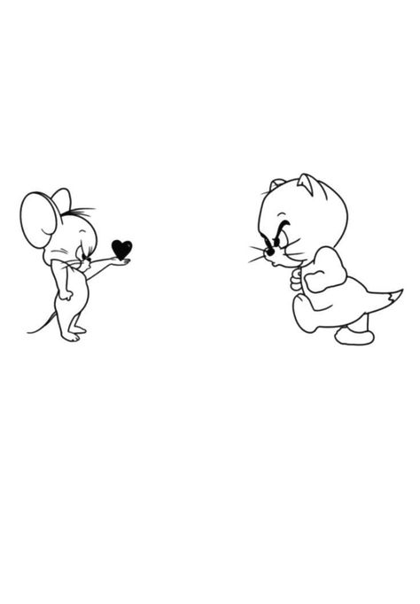 Small Cute Couple Drawings, Tom And Jerry Tattoo Small Couple, Tom And Jerry Flash Tattoo, Tom Jerry Tattoo Design, Tom E Jerry Tattoo, Tom Y Jerry Tattoo, Tom And Jerry Tattoos, Tom Y Jerry Dibujos, Tattoo Templates Stencil