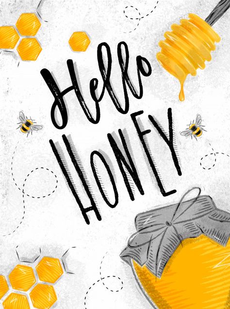 Template Produk, Honey Drawing, Honey Packaging Design, Bag Painting Ideas, Bees Pattern, Text Banner, Honey Art, Honey Photography, Hello Honey