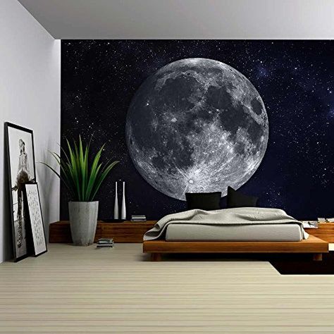 Wall26.com - Art Prints - Framed Art - Canvas Prints - Greeting Cards - Posters - Home Decor & more | Wall26 Moon On Wall, Wall Moon Painting, Moon Mural Painting, Moon Design For Bedroom Wall, Moon Texture Wall, Planet Decor, Bedroom Wall Art Ideas, Space Themed Bedroom, Canvas For Beginners