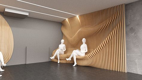 wall bench parametric on Behance Wall Bench, Parametric Architecture, Renzo Piano, Parametric Design, Lobby Design, Office Interior Design, Concept Architecture, Retail Design, Urban Design