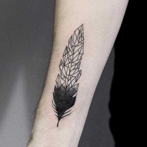 50 Beautiful Feather Tattoo Designs | Art and Design Geometric Feather Tattoo, White Feather Tattoo, Black Feather Tattoo, White Feather Tattoos, Owl Forearm Tattoo, Owl Feather Tattoos, Phoenix Feather Tattoos, Feather Tattoo Arm, Geometric Feather