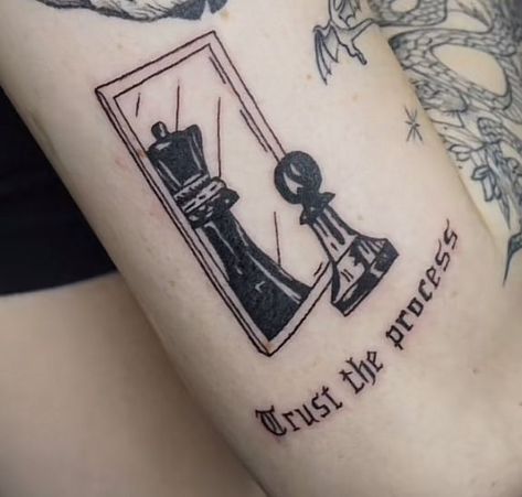 Trust the process chess tattoo |   couple tattoos vegas Man In Mirror Tattoo, Chess Pieces Tattoo Design, Trust The Process Tattoo Men, Chess Tattoo Ideas For Men, Process Tattoo Ideas, Trust The Process Tattoo Ideas, Chess Tattoo Design, Chess Tattoo Ideas, Trust The Process Tattoo