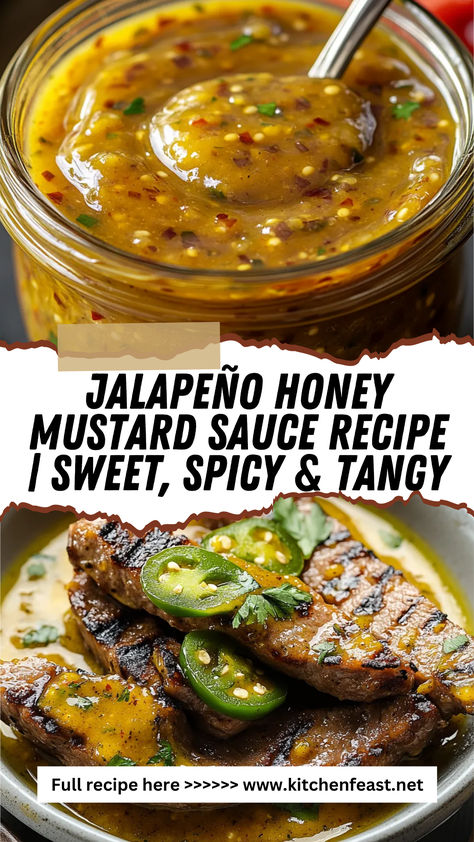 Add bold flavor to your meals with this Jalapeno Honey Mustard Sauce! Sweet, spicy, and easy to make—perfect for dipping, marinades, or spreading. Honey Jalapeno Sauce, Asian Mustard Sauce, Spicy Honey Mustard Dressing, Huhot Recipes Sauces, Honey Jerk Sauce, Jalapeno Honey Mustard Recipe, Mustard Wing Sauce, Recipes With Hot Sauce, Spicy Mustard Recipe