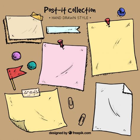 Hand-drawn collection of papers and post-it  Vector | Premium Download Post It Drawings, Paper Notes Ideas, Post It Art, Typography Design Font, Free Printable Planner Stickers, Doodle Frame, Doodle Frames, Writing Paper Printable, Japanese Typography