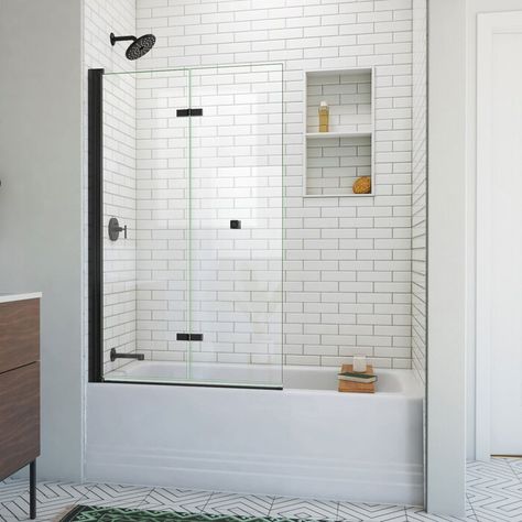 DreamLine Aqua-Q Fold 36 W X 58 H Frameless Tub Door | Wayfair Bathtub Shower Combo, Tub Door, Frameless Door, Bathroom Tub Shower, Bathtub Doors, 2 Number, Tub Doors, Tub Shower Doors, Bathroom Tub