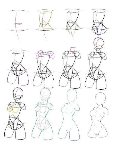 Anime Torso Anatomy, Simple Female Anatomy Drawing, Body Structure Drawing Female, How To Draw Anime Torso, Anime Torso Tutorial, Women Atonamy Drawing, Torso Drawing Practice, How To Draw The Female Torso, How To Draw Women Body Sketches