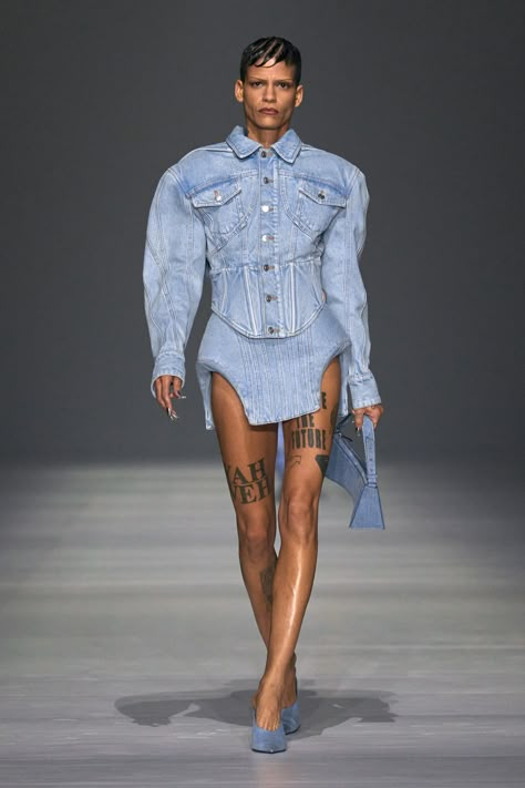 Denim Fashion Runway, Denim 2024, Denim On Denim Looks, Fashion Forecasting, All Jeans, Denim On Denim, Destroyed Denim, Thierry Mugler, 2024 Trends