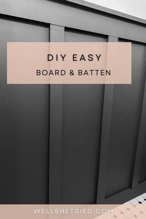 How To Build Board And Batten Wall, How To Create Board And Batten Wall, How To Make A Board And Batten Wall, How To Board And Batten, Black Board And Batten Accent Wall, Board And Batten Wall Tutorial, How To Do A Board And Batten Wall, Board And Batten Wall With Wood Shelf, Fake Board And Batten Wall