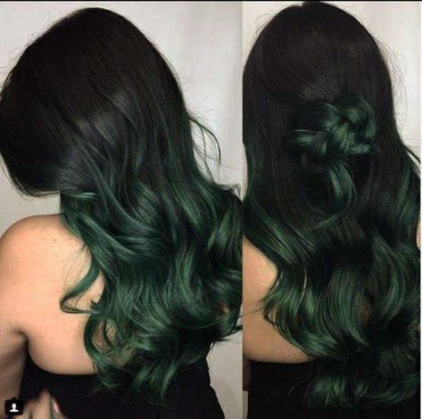 Color For Red Heads, Green Hair Ombre, Unique Hair Color Ideas, Unique Hair Color, Dark Green Hair, Color Ideas For Dark Hair, Hair Color Ideas For Dark Hair, Ideas For Dark Hair, Hair Color Underneath