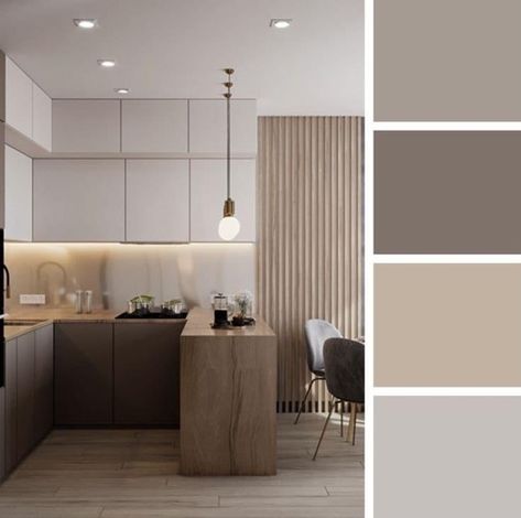 Kitchen Interior Colour Palette, Beige And Brown Interior Design, Brown House Interior Design, Kitchen Mocca Colour, Modern Kitchen Cappucino, Brown And Beige Kitchen Ideas Modern, Kitchen Champagne Color, Grey And Beige Home Decor, Brown Beige Kitchen Ideas