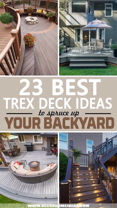 23 Best Trex Deck Ideas To Consider For Your Next Makeover | Decor Home Ideas Decks With Trex Decking, Deck Ideas Trex Patio Design, Outdoor Deck Ideas Layout, Step Down Deck To Patio, Two Step Deck Ideas, Tiered Decking Ideas, Trex Deck Stairs Ideas, Nice Deck Ideas, Composite Decking Designs Patio