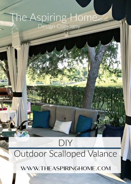 Add a little whimsy with this easy project. A DIY outdoor scalloped valance will only take a weekend and will give your outdoor space a little extra “oomph”!     We are on the cusp of pool weather, long weekends of grilling, and family time. When I redesigned our outdoor living space, I wanted it ... Read More about  DIY Outdoor Scalloped Valance The post DIY Outdoor Scalloped Valance appeared first on The Aspiring Home.  Related posts: Make this DIY Outdoor Curtain Rod  6 Porch Valance, Home Decor Ideas Simple, Exterior Entryway, Outdoor Curtain Rods, Scalloped Valance, Valance Ideas, Awning Ideas, Diy Budget, Diy Porch