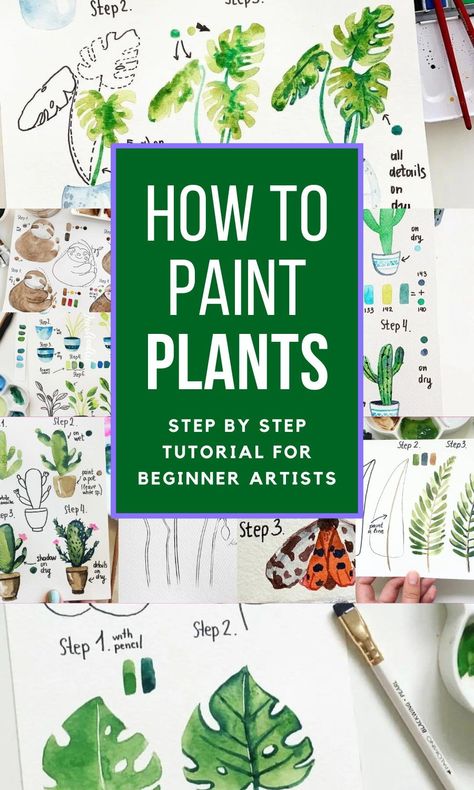 How to paint leaves in watercolor | How to draw plants in watercolor | Watercolor Painting Ideas for newbies | #plant #watercolor #newbiesart Watercolor Art Garden, Watercolor Plant Paintings, How To Paint Plants, Water Color Painting Ideas For Beginners Step By Step, How To Draw Plants, Watercolor Plants Simple, Plant Painting Acrylic, Watercolour Step By Step, Watercolor Potted Plants