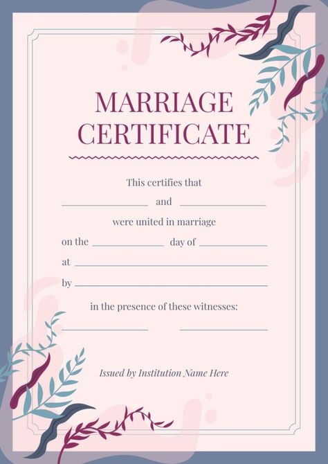 Hand-drawn Leaves Institution Marriage Certificate Marriage Certificate Design, Marriage Certificate Template, Eid Images, Drawn Leaves, Wedding Certificate, Self Photography, Business Card Design Creative, Diy Gift Set, Marriage Gifts