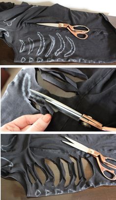 diy skeleton step by step Diy Skeleton, Fashion Costume Halloween, Diy Cut Shirts, Scary Skeleton, Halloween Decor Diy, Skeleton Halloween Costume, Diy Kostüm, Hallowen Costume, Diy Vetement