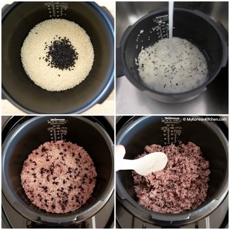 Korean Black Rice Recipe, Korean Purple Rice, Purple Rice Recipes, Korean Purple Rice Recipe, Korean Rice Cooker, Banchan Recipe, Cuckoo Rice Cooker, My Korean Kitchen, Purple Rice