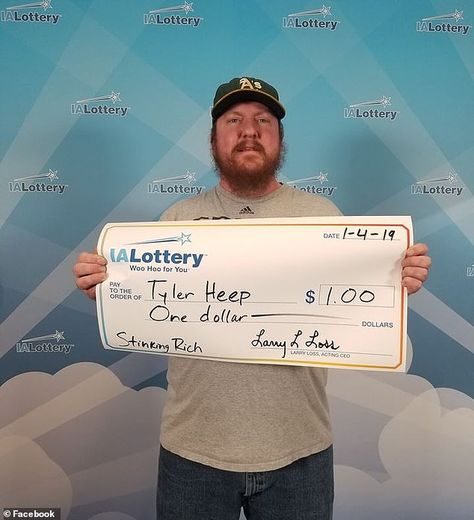 Tyler Heep won $1 on a scratch-off ticket and drove to lottery headquarters and insisted on being paid out with a massive novelty check A Win Is A Win, Giant Check, Scratch Off Tickets, The Lottery, One Dollar, Scratch Off, Everyone Knows, Iowa, Make Me Smile