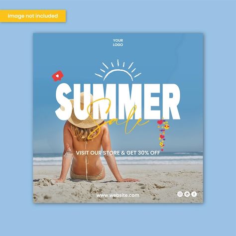 Summer sale social media post template | Premium Vector #Freepik #vector #advertising-design #summer-flyer #summer-poster #summer-discount Summer Advertising Design, Summer Sale Poster Design, Summer Sale Ads, Summer Social Media Design, Summer Social Media Post, Summer Poster Design, Summer Ads, Summer Social Media, Summer Sale Poster