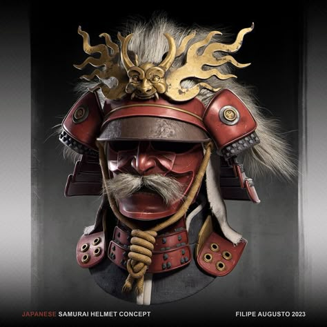 ArtStation - Helmets of the World: Samurai Kabuto Samurai Helmet Drawing, Samurai Armor Design, Samurai Helmet Tattoo, Diy Samurai Helmet, Samurai Helmet Design, Dogman Encounters, Samurai Kabuto, Japanese Samurai Helmet, Japanese Warrior Tattoo