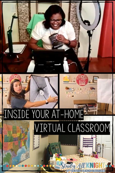 Inside Your At-Home Classroom For Virtual Teaching and Remote Learning Teachers, do you know where to start? Educators everywhere received the news from their school districts that they were expected to teach from home, delivering asynchronous lessons and synchronous lessons. This was no longer emergency teaching like we experience in the spring, 2020. Teachers all over the world started to set up virtual classroom spaces in their homes. For all grades, K-12 and all subjects. #virtualclassroom Virtual Teacher Home Office, Ap Language And Composition, Student Centered Classroom, Remote Teaching, Virtual Teaching, 21st Century Learning, Virtual Classroom, Middle School Classroom, Technology Integration