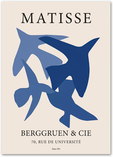 BBAUER Abstract Matisse Navy Blue Birds Posters Matisse Wall Art Matisse Prints Matisse Canvas Painting Matisse Picture For Home Decor 50x70cm No Frame Prints Matisse, Wall Art Matisse, Matisse Wall Art, Matisse Paintings, Wall Collage Decor, Art Matisse, French Wall Art, Painted Fan, Blue Canvas Art