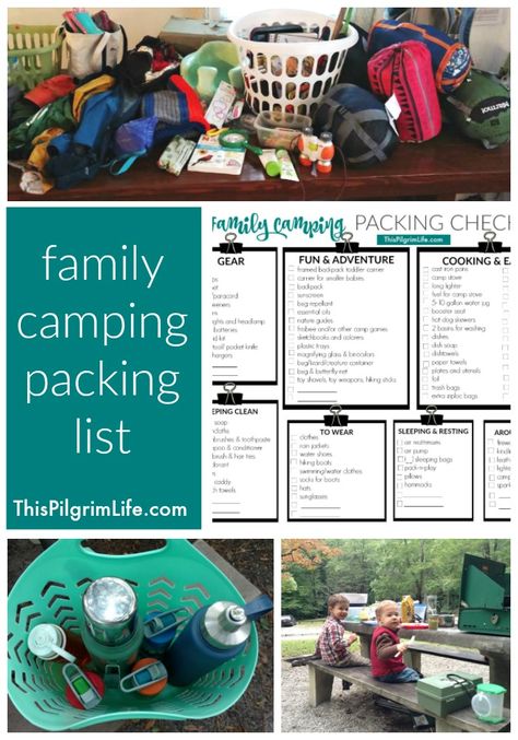 Planning a camping trip with your family and wondering what to pack??? Check out this family camping packing list for everything you will need for a great trip! Family Camping Hacks, Family Vacation Packing List, Camping Hacks With Kids, Van Kitchen, Camping Bedarf, Camping Packing List, Family Tent Camping, Camping List, Packing List For Vacation