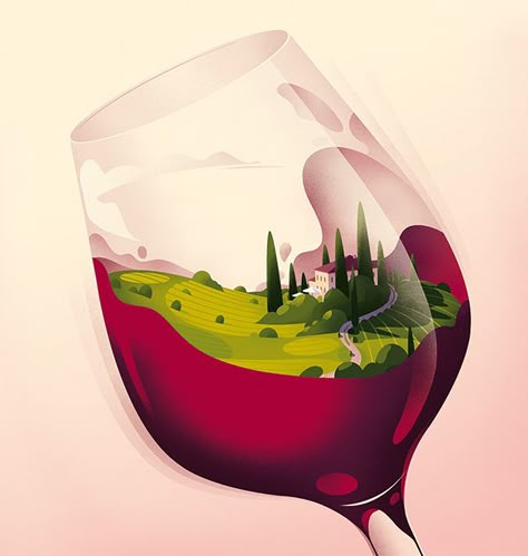 HIGHT SPIRITS on Behance Art Du Vin, Illustration Design Graphique, 동화 삽화, Wine Poster, Wine Design, Wine Art, Art Et Illustration, Landscape Illustration, Flat Illustration