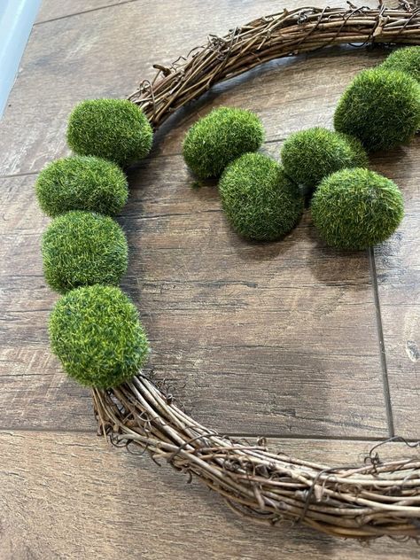 dollar store moss ball wreath - Re-Fabbed Dollar Store Wreath, Diy Moss Ball, Christmas Angels Diy, Moss Wreath Diy, Pinecone Crafts Christmas, Autumn Leaves Craft, Tall Glass Vase, Moss Wreath, Moss Ball