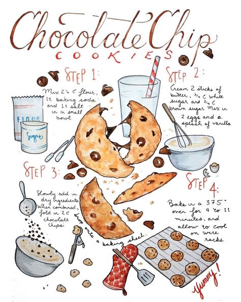 Chocolate Lovers Gift Basket, Recipe Poster, Watercolor Cookies, Homemade Recipe Books, Chocolate Lovers Gift, Recipe Book Design, Recipe Book Diy, Homemade Cookbook, Homemade Chocolate Chips