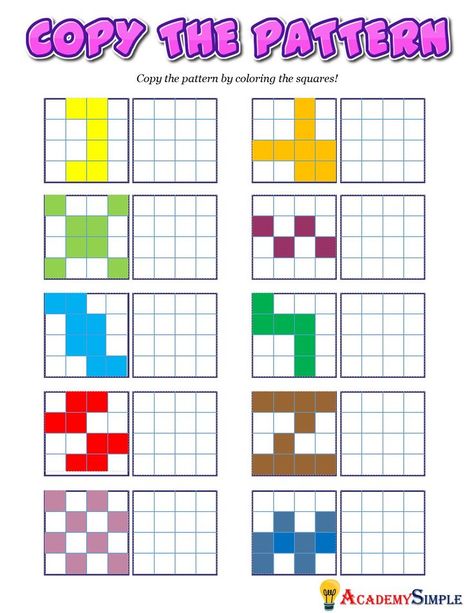 #academysimple#worksheets #printable #primaryschool #elementaryschool #academia #kidsactivitiesij #activitiesforkids #cram #homeschooling #educationalresources #download #pdf #practice #learning #studentfocusededucation #education #Grade1 #Kindergarten #preschool #shapesandpatterns #copythepattern #colors #patterns #earlycoding #codingforkids #patternsforkids Pattern Grading, Pattern Worksheet, Kindergarten Learning Activities, Kindergarten Learning, Coding For Kids, Math Worksheet, Preschool Kids, Primary School, 2nd Grade