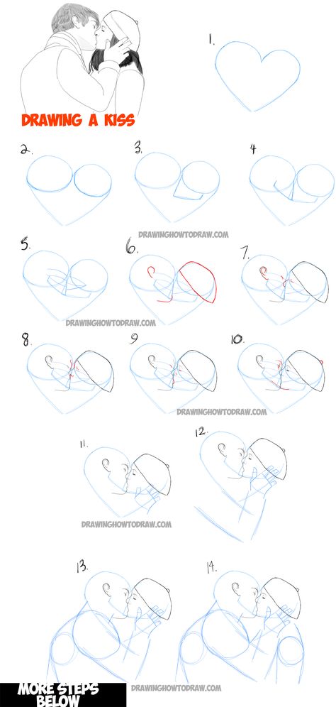 Learn How to Draw Romantic Kisses : Kissing Couples - Step by Step Drawing Tutorial                                                                                                                                                                                 More 2 People Kissing, 3d Drawing Techniques, Kissing Drawing, Faces Drawing, People Kissing, Realistic Eyes, Draw Faces, 얼굴 드로잉, Draw Eyes