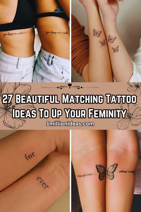 27 Beautiful Matching Tattoo Ideas To Up Your Feminity Tiny Matching Sister Tattoos, Small Tattoos For Women Friendship, Small Sister In Law Tattoos, Best Friend Tattoos Connecting, Quote Matching Tattoos, Mental Health Tatoos Matching, Micro Sister Tattoos, Soul Sisters Tattoos Bff, Dainty Tattoos For Sisters