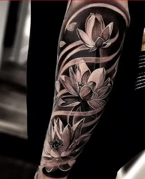 Lotus Tattoos - 55+ Coolest Lotus Tattoos And Ideas With Meanings Lotus Tattoo Sleeve, Flower Tattoo Sleeve Men, Mangas Tattoo, Lotus Flower Tattoo Design, Japanese Flower Tattoo, Traditional Tattoo Flowers, Lotus Tattoo Design, Skeleton Hand Tattoo, Flower Tattoo Sleeve