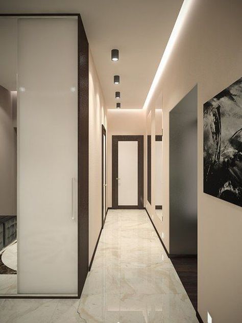 30 Impressive Hallway Lighting Ideas That Will Keep Your Mood | Home Design And Interior Gypsum Ceiling Design For Hallway, Passage Ceiling Design Modern, Ceiling Design Corridor, Passage Ceiling Design, Passage Ceiling, Hallway Lighting Ideas, Modern Hallway Design, Hallway Ceiling, Corridor Design