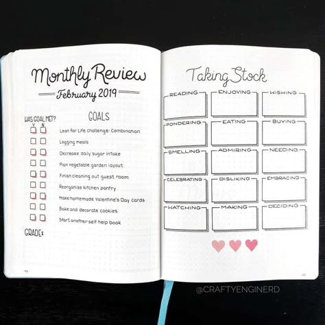 Bujo Monthly Review, Online Bullet Journal, Bullet Journal Review, How To Bullet Journal, Homemade Valentines Day Cards, Bullet Journal Month, Bujo Spreads, Monthly Review, Bullet Journal Monthly