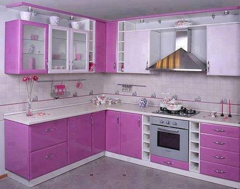 Purple and Pink Kitchen Colors Adding Retro Vibe to Modern Kitchen Design and Decor Purple Kitchen Cabinets, बेडरूम डिजाइन, Model Dapur, Modular Kitchen Cabinets, Purple Kitchen, Kitchen Modular, Kitchen Cupboard Designs, Modern Kitchen Cabinet Design, Modular Kitchen Design