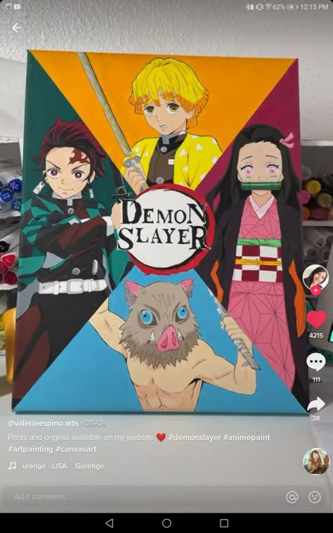 Demon Slayer Doodle Art, Tanjiro Canvas Painting, Demon Slayer Painting Ideas, Demon Slayer Painting Canvas, Tanjiro Painting, Demon Slayer Painting, Demon Slayer Canvas, Anime Canvas Painting, Best Friend Drawings