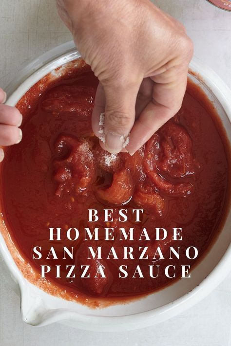 Make a batch of this simple no cook San Marzano pizza sauce the next time you have homemade pizza. A great family dinner recipe or pizza party for a crowd. Fresh flavor and authentic taste and method for making Italian pizza sauce. Pizza Sauce No Cook, Authentic Italian Pizza Sauce, Neapolitan Pizza Sauce Recipe, San Marzano Pizza Sauce, Best Pizza Sauce Recipe, No Cook Pizza Sauce, Italian Pizza Sauce, Pizza Sauce Easy, Tomato Pizza Sauce