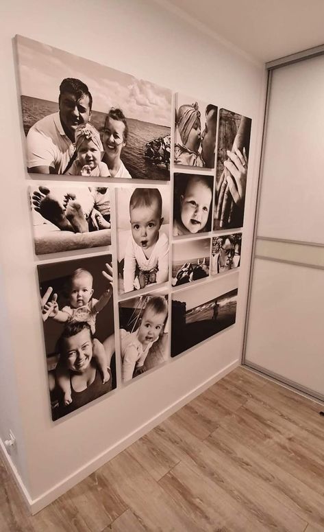 Family House Pictures, Couple Photo Frames On The Wall Bedroom, Bedroom Blank Wall Idea, Family Canvas Ideas Picture Walls, Family Wall Pictures Ideas, Canvas Photo Wall Ideas, Hallway Photo Wall Ideas, Pictures Wall Ideas, Photo Wall Collage Living Room