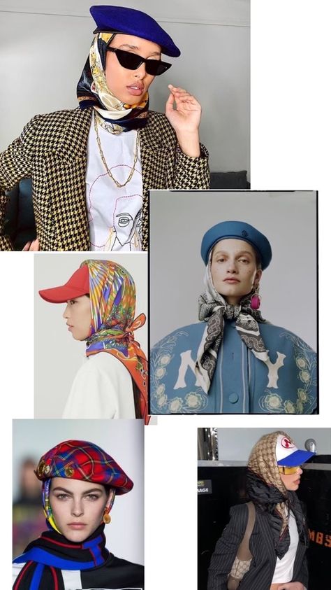 Wearing a baseball hat and a pattern scarf is a vibe Handkerchief Outfit Street Styles, Baseball Cap And Scarf, Blazer And Baseball Hat Outfit, Scarf Under Hat Style, Scarf Over Hat, Scarf Under Hat, Hat And Scarf Outfit, Cap With Scarf, Style Camo Pants