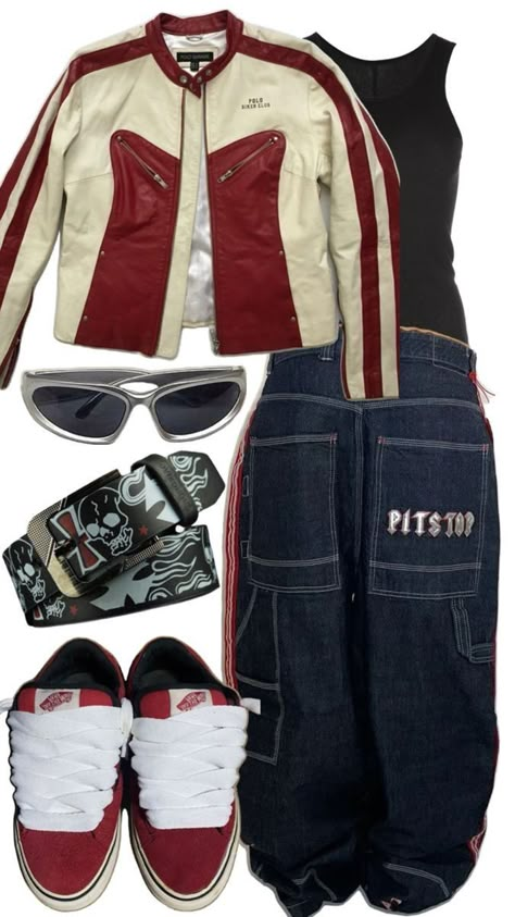 Baggy Pants Fit, Red Biker Jacket, Country Fall Outfits, Dresses Straight, Epic Clothing, Baggy Outfit Ideas, Filmy Vintage, Downtown Outfits, Diy Vetement