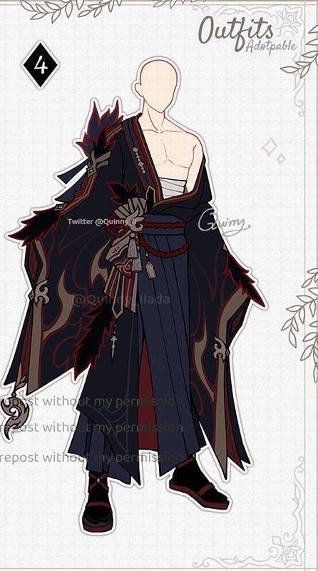 Genshin Oc Outfit Ideas Male, Anime Outfit Ideas Drawing, Genshin Male Outfits, Fantasy Mens Clothes Drawing, Male Oc Clothes, Fantasy Villain Outfit Male, God Clothing Drawing, Male Fantasy Outfit Drawing, Male Fantasy Clothing Design Black