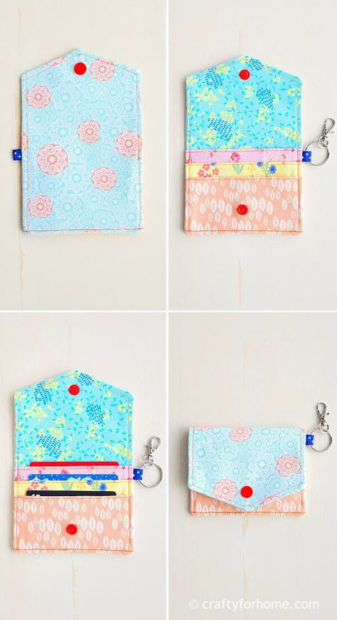 Card Wallet Sewing Tutorial | Crafty For Home Sew Card Holder, Card Holder Pattern, Cute Card Holder, Fabric Wallet Pattern Free, Keychain Pouch, Card Purse Pattern, Diy Leather Card Holder, Credit Card Wallet Pattern, Diy Mini Wallet